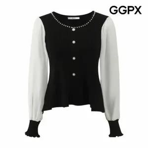 [GGPX] 주얼리넥 쉬폰 소매 니트 (GQ2KP014F)