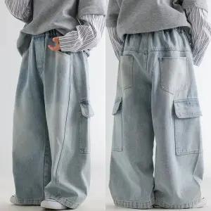 [상상키즈]아동 카고포켓 와이드핏 데님팬츠