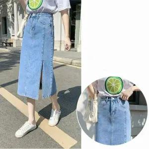 여자 HH92CC91 스커트 치마 롱 옆트임 연청 H라인 청치마 데님