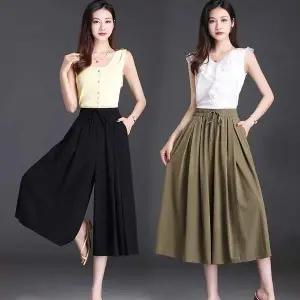 여자 SH89HC17 빅 와이드 밴딩 하이웨스트 치마 바지 URK-505