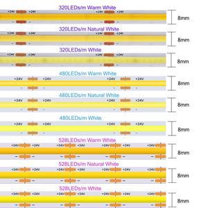 8mm COB LED 스트립  320 480 528 DC12V/24V 플렉시블 선형 라이트 바  자연  흰색 장식 조명
