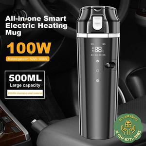 자동차 가열 컵 스마트 온도 제어 커피 우유 주전자 스테인레스 스틸 휴대용 보온병 12V