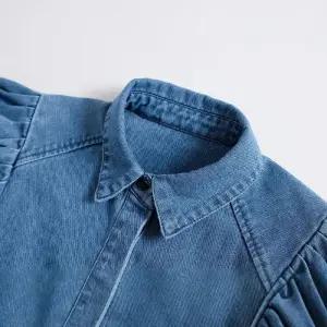 여자 무지데님 셔츠 봄 스트리트 셔링 소매 데님 상의 힛템