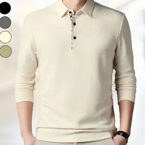 카라 긴 팔 데일리 캐주얼 봄가을 남성 와플 티셔츠 코튼 상의