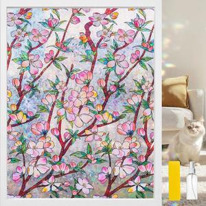 오트메루 창문 프라이버시 필름 무지개 스테인드글라스 블라썸 17 정적 자외선 78 장식 복숭아 제어 인치 가정용 현관문 3D 욕실 접착 차단 스티커