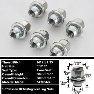 닛산 인피니티 M12x1.25 교체 러그 너트 휠 허브 나사 용 1PCS 타이어 볼트
