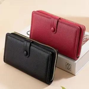 2컬러 여성 똑딱이 2단 수납 휴대폰 지퍼 장지갑