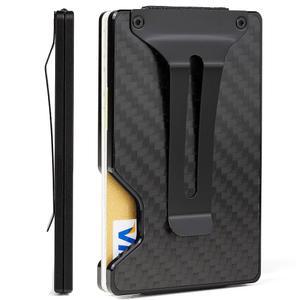 남성용 골리디 지갑, 금속 머니 클립/캐시 스트랩이 있는 슬림 미니멀리스트 탄소 섬유 RFID 차단 알루미늄 카드 홀더-탄소