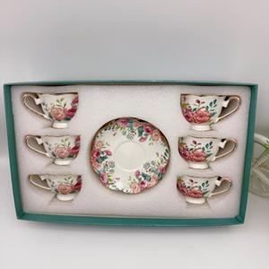 절묘한 핑크 로즈 애프터눈 티 집중 웨이브 컵 입 커피 플레이트 (6 컵과 6 선물 상자 세트 90ml