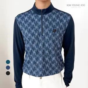 김영주스포츠 남성 헤링본 스판 티셔츠 KRMT3478 골프 출근 데일리 봄 가을 패턴 반집업