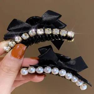 여성 365BVT39 2타입 진주 큐빅 리본 귀여운 사이즈 집게핀