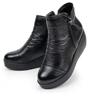 여성 소가죽 통굽부츠 양쪽지퍼 기모안감 키높이 슈즈 털안감부츠 발목신발 여성겨울부츠