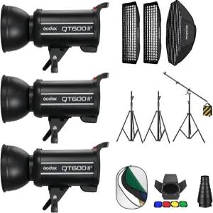 Godox 3팩 QT600IIM 1800Ws 2.4G TTL 스피드라이트 스튜디오 플래시 스트로브 라이트 보웬 마운트 키트