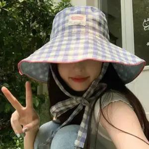 버킷 햇 체크 데일리버킷 여름 여성 버킷 햇 와이드챙 휴양지 바캉스 통기성 가리개 자외선 햇빛 차단 좋은
