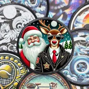 크리스마스 004KUR01 산타 루돌프 원형 패치 와펜