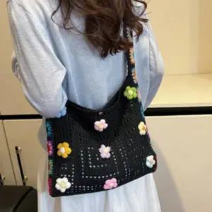 ( )숄더 블랙 백 가방 직장인 여자 꽃무늬 니트 대학생