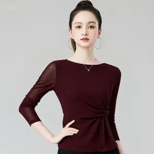 스포츠 댄스옷 여성 줌바 사교 방송 라틴 댄스복 왈츠 라인 티셔츠