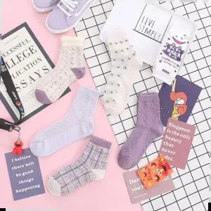 임산부양말 여성 퍼플 포인트 여자 중목 데일리 패션 면 양말 5P