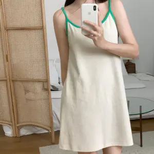 44-77 테리 끈나시 배색원피스 커버업 4color 레이어드 민소매 롱