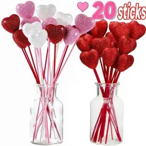 반짝이 폼 하트 픽 스틱 발렌타인 데이 꽃 부케 홈 꽃병 선택 웨딩 케이크 토퍼 장식