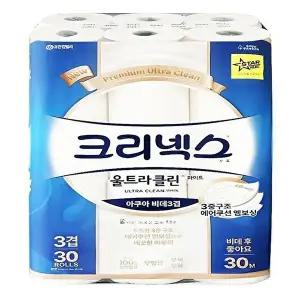[셀러허브 생활리빙]크리넥스 울트라클린 화장지 30롤 3겹 30m 화이트비데 물에잘녹는 두루마리 휴지(SH)