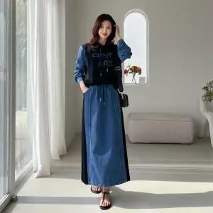 [핑크시슬리] SET/어반 데님믹스 세미크롭 후드 스커트세트