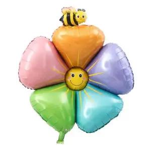 오색데이지 꿀벌 스마일 은박풍선 알록달록 빵실한 꽃 달달한 꿀 빨러 온 귀여운 봄날 꽃구경