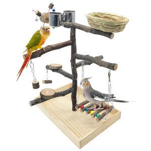 천연 나무 앵무새 농어를 위한 아파탈 버드 놀이터 정글짐 씹는 과 매달린 사다리 및 스테인리스 피더 컵이 있는 잉꼬 케이지 놀이대 버디 코카티엘 쿠르를