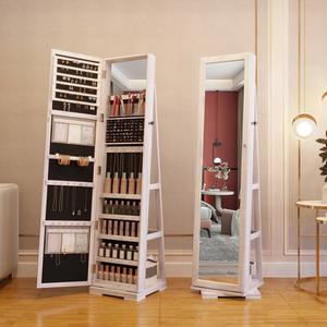 회전 전신거울 악세서리장 옷거울 악세서리 화장대 수납장 라운드 착용 내부등 수납거울