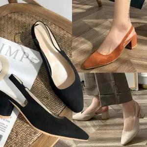 스웨이드 슬링백 통굽 펌프스 힐 로퍼 여성구두 SL180