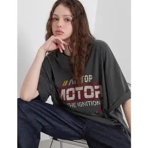 [공구우먼] [제작] 피튼 피그먼트 나염 리얼루즈핏 롱 티셔츠 86756 빅사이즈 여성의류