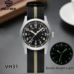 호환  MILITREK 2025 신형 남성용 쿼츠 시계 VH31 37mm 밀리터리 방수 사파이어 글라스 발광 스테인리스 스