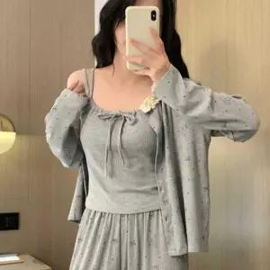 홈웨어 잠옷 3피스 세트 리본 나시 파자마 긴팔 코디