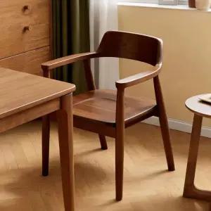 호두 월넛 암 분리 팔걸이 원목+블랙나파가죽 컬러 식탁의자 원목 A