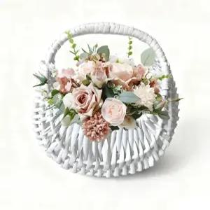 위커 플라워 걸 바구니 흰색 웨딩 또는 피크닉용 작은