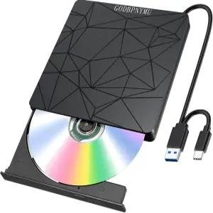 GODBPNYMU 외장 DVD 드라이브 USB 3.0 USB-C CD 버너 CD/DVD 플레이어 광학 노트북 및 PC용 휴대용 디스크