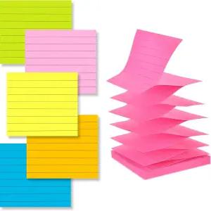 6 패드 밝은 색상 팝업 스티커 메모 3x3 인치 리필 100장/패드 라인 포함