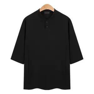 남성 헨리넥 투버튼 라운드 7부티셔츠 3컬러_CMT013 UKM1+2sQP