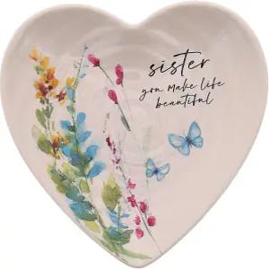 파빌리온 선물 회사 - 자매 세라믹 하트 모양의 기념품 접시 수채화 꽃 디자인 자매를 위한 독특한 장신구
