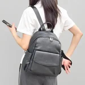 [신상오픈런]여성용 일상용 튼튼한 가죽 지퍼 블랙 백팩 (38541940)