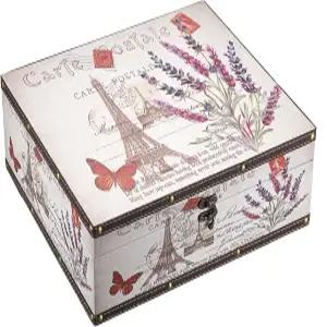 히피웨 빈티지 보물 상자 나무 및 PU 가죽 장식 기념품 대형 케이스 다용도 보관함 보석 사진 책 선물