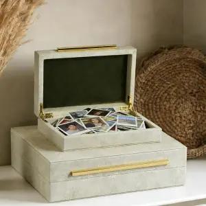 Train2decor 장식용 사진 보관함 세트 2PU 가죽 정리함 및 사진용 뚜껑이 있는 보관함은 추억 카드