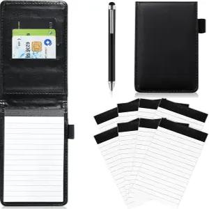 Jeffbaubl 10개 미니 포켓 메모장 A7 홀더 세트 내구성 있는 커버 리필 가능한 가죽 노트북 펜 포함