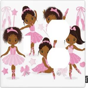 Pznen 발레리나 라이트 스위치 커버 귀여운 아프리카계 미국인 흑인 소녀 핑크 드레스 발레 슈즈 조합 월