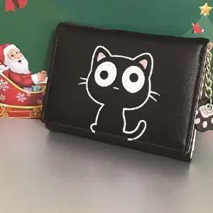 여성 귀여운 고양이 캐릭터 소가죽 카드지갑 반지갑 손지갑