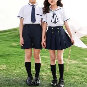 네이비 라인포인트 반팔 교복세트 유치원 어린이 합.