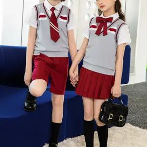 레드그레이 반팔 조끼세트 교복 유치원 어린이 합창.