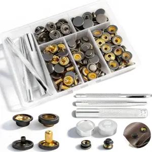 피고리 1/2인치 가죽 공예용 스냅 버튼 키트 203Pcs 헤비 듀티 및 패스너 키트(50세트) 스테인리스 스틸