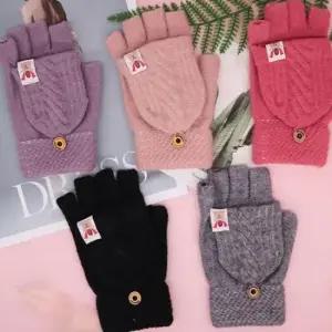 호피장갑 겨울 손가락 벙어리 장갑 플립형 고정 단추 캐시미어