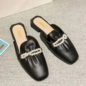 여성 진주 셔링 디테일 뮬스타일 스프링 블로퍼 OqH4+7JOH